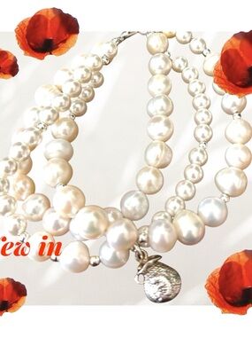 Lustrous Fresh Water Pearl Multi-Strand Bracelet with Silver Charm